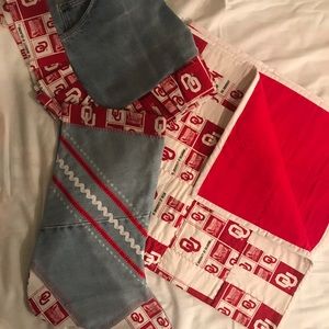 Baby or lap quilt, denim apron and stocking